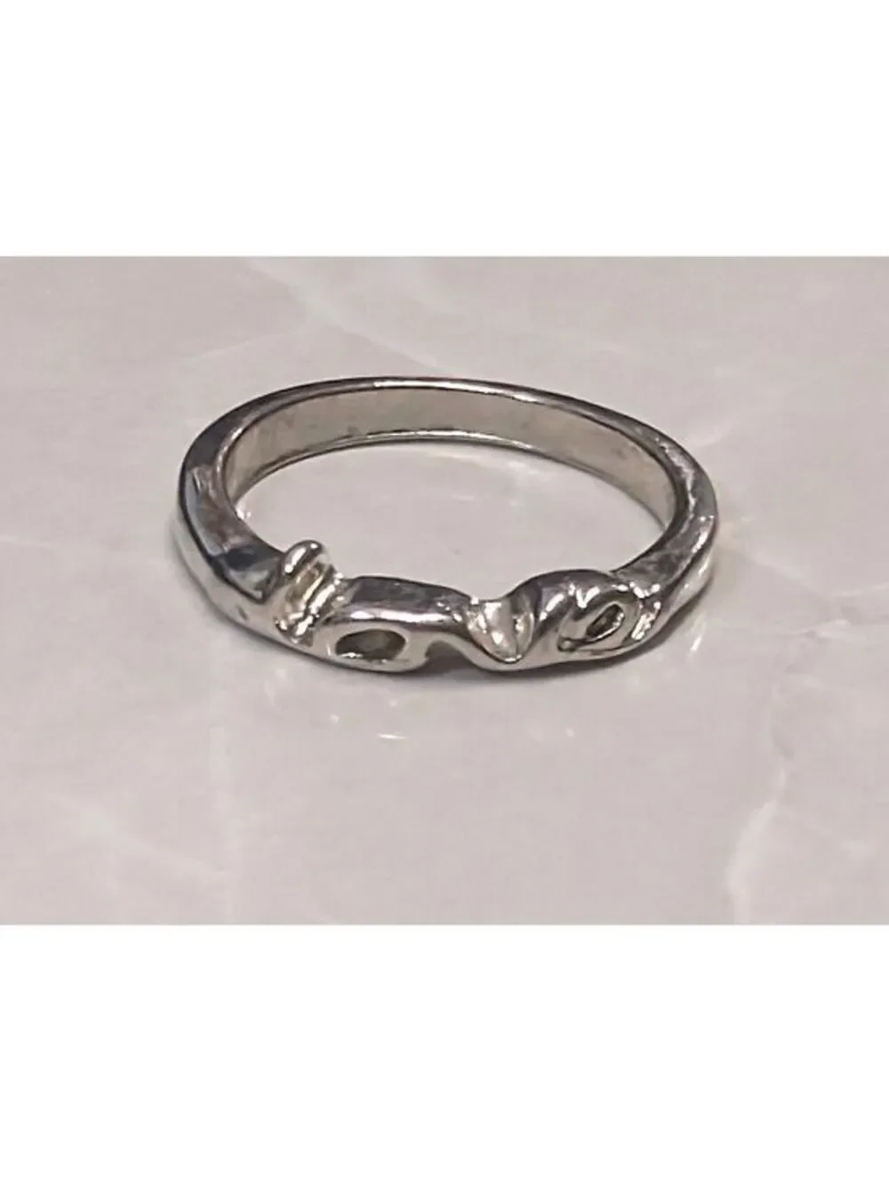Silver Tone Love Script Band Ring Size 3.5 Classic Minimalist Boho Pinkie Midi